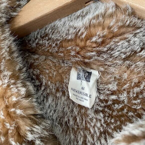 Y2K Gap Reversible Vest Chocolate Brown Faux Fur Womens Size Medium Gilet Boho - Picture 6 of 10